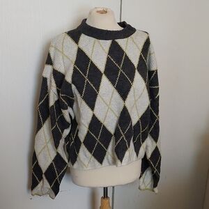 Crescent Black and White Argyle Sweater